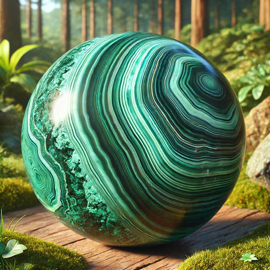 Une image de malachite sur un fond de forêt
